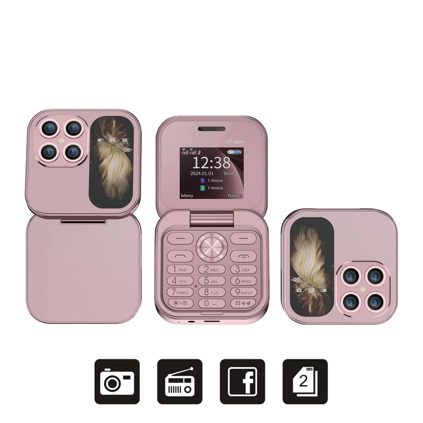 SERVO i17 Mini Flip Mobile Phone 2G Network 1.77inch Screen Dual SIM Flashlight Speed Dial FM Radio Small Fashion Foldable Phone