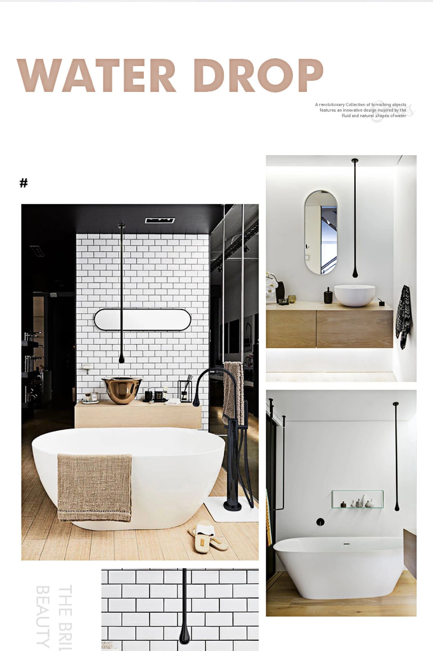 Robinet de salle de bain de luxe haut de gamme en laiton noir, design mural, mitigeur monocommande chaud et froid à double trou pour lavabo et baignoire
