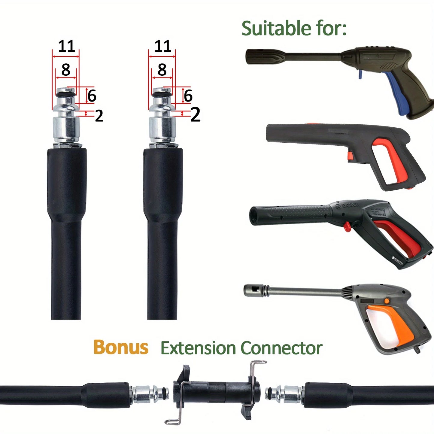 50FT/15M for Bosch High Pressure Cleaner High Pressure with Connect Extension Hose Power Washer Water Durable Plastic for Car