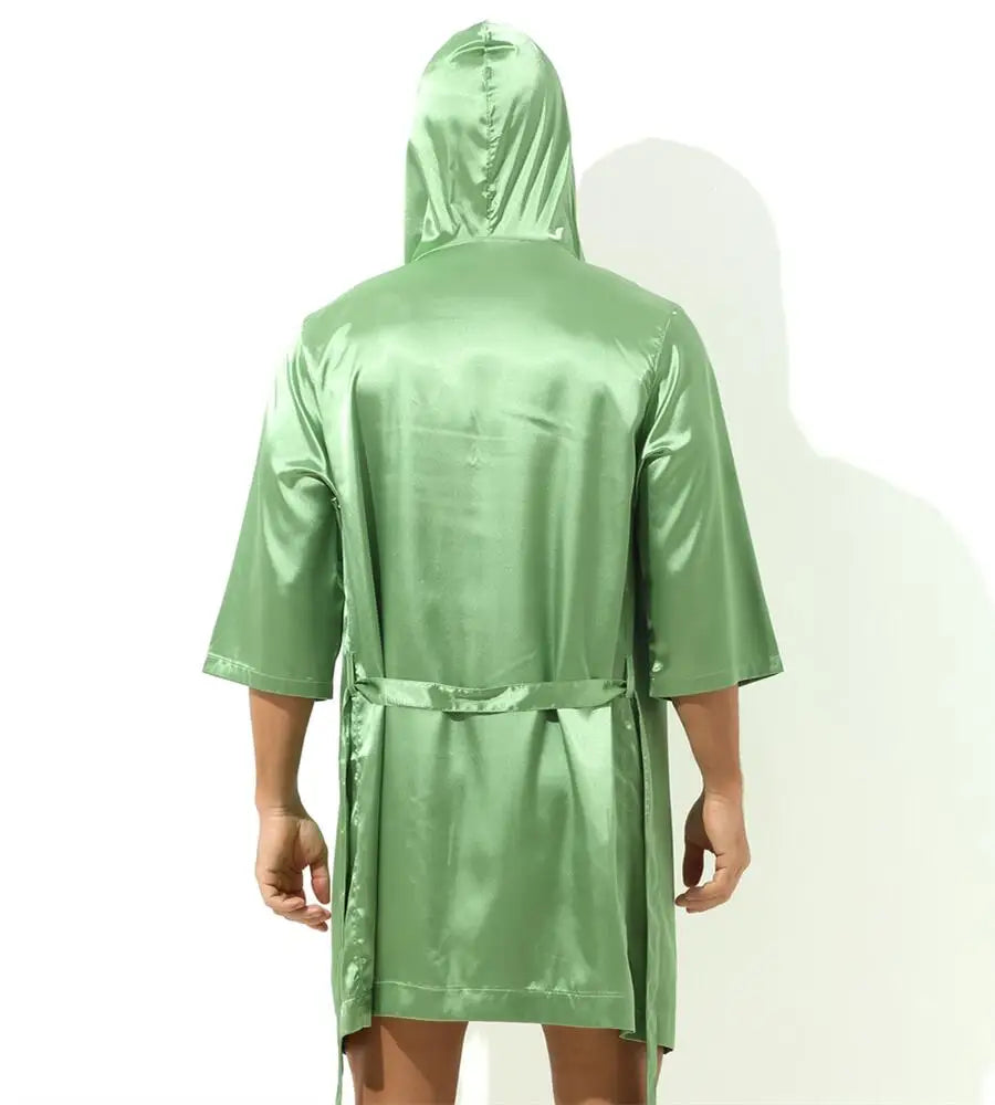 Sexy Nachtwäsche Herren Bademäntel Weich Seidig Kurzarm-Nachthemd Herren Hauskleidung Morgenmantel Herren Schlafanzug (Ohne Shorts)