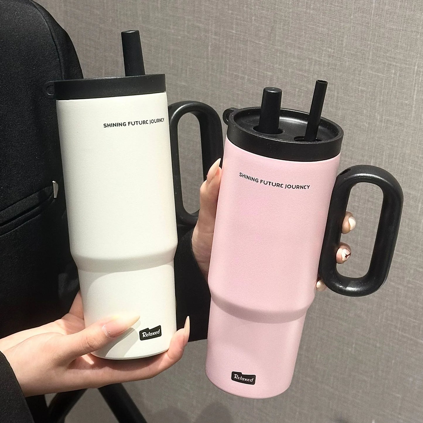 Gobelet isotherme en acier inoxydable 720 ML avec paille et anse, tasse isotherme sous vide pour café glacé, bouteille d'eau portable pour voiture et extérieur