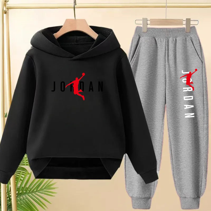 Ensemble mode décontracté de survêtement à capuche noir pour enfants, haut et pantalon, pour garçons et filles, bambins de 3 à 12 ans