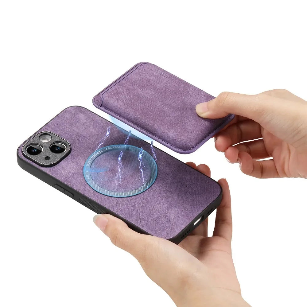 Vintage-Lederhülle mit abnehmbarem magnetischem Kartenhalter für iPhone 17 Air 16e 16 Pro Max 15 14 Plus 13 12 11