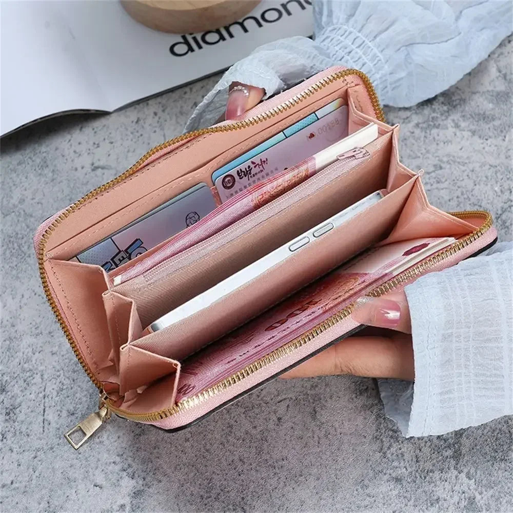 Forever Young Geldbörse Damen Lang PU Standard Geldbörsen 2024 Neu Retro Weiblich Glatt Reißverschluss Portemonnaie Damen Handtasche Kartenfächer