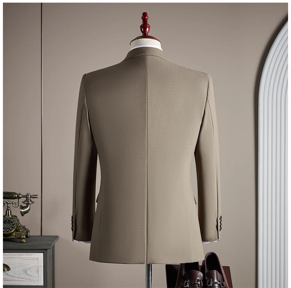 Ensemble de costume trois pièces en laine haut de gamme pour homme, élégant et décontracté, de couleur unie, idéal pour banquets et mariages.