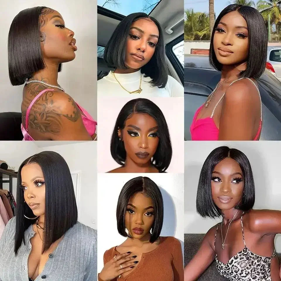 Perruques de cheveux humains brésiliens 13x4 Lace Front Bob court et lisse 4x4, densité 200%, 12 14 16 pouces