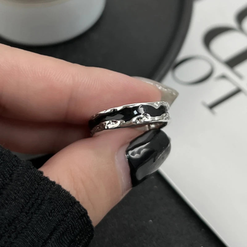 Bague ouverte Goth Punk Fashion Oil Drip pour femmes et hommes, anneau de doigt réglable irrégulier, bijoux de mariage tendance