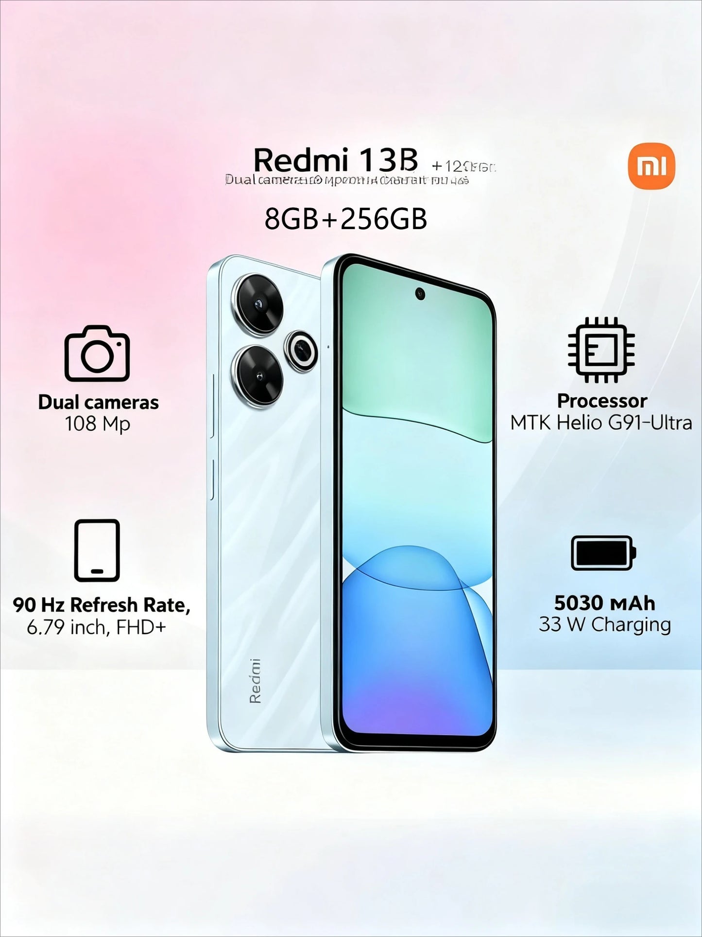 Smartphone Redmi 13 5G, écran FHD+ 120Hz de 6,79 pouces, appareil photo 108MP, batterie 5030mAh, charge rapide 33W