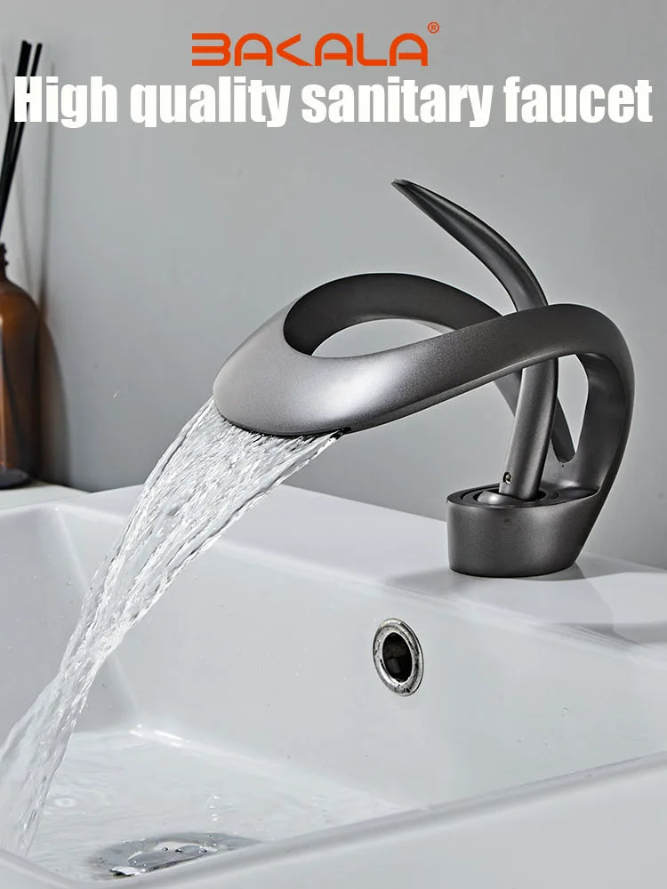 Robinet de lavabo doré/blanc, robinet de salle de bain noir, mitigeur de lavabo créatif en laiton gris, robinet de lavabo cascade chaud et froid