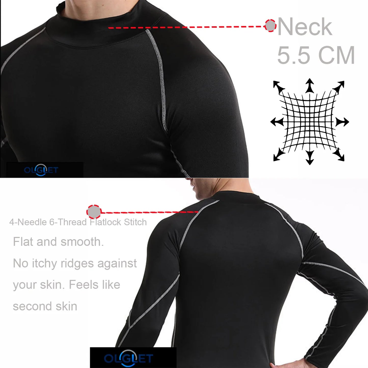Sport T-Shirt Herren Kompressions Laufshirt Elastisches Langarm Fitness Sport-Top Gym Workout Unterhemd Sportbekleidung
