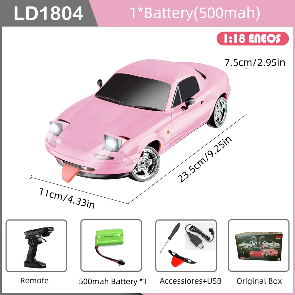 LDRC LD1804 RC Drift Car 1/18 Mazda Mx5 2.4G 2WD ESP Gyroscope LED Lights Full Scale Controlled Model Children Car Toys Gifts