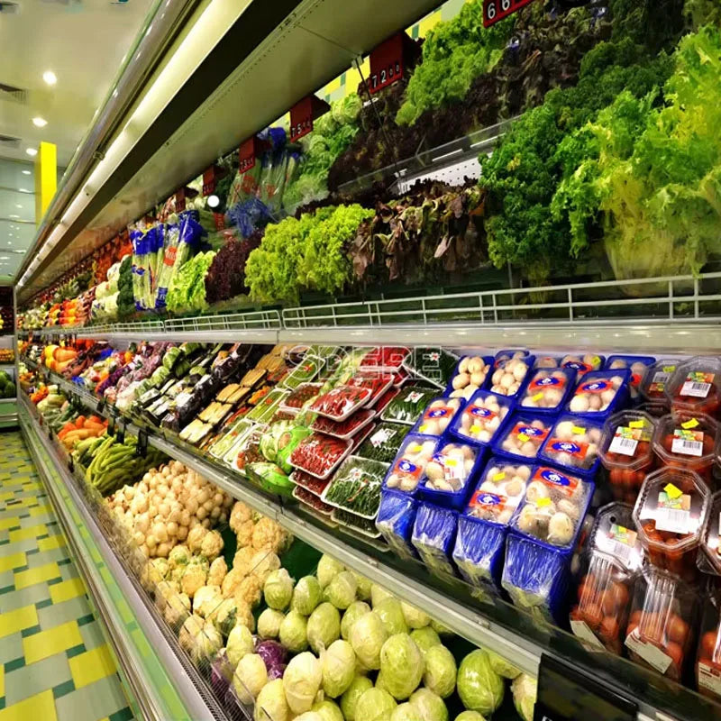Kundenspezifischer kommerzieller Gemüse-Obstkühler Multideck Offener Kühlregal Kühlschrank