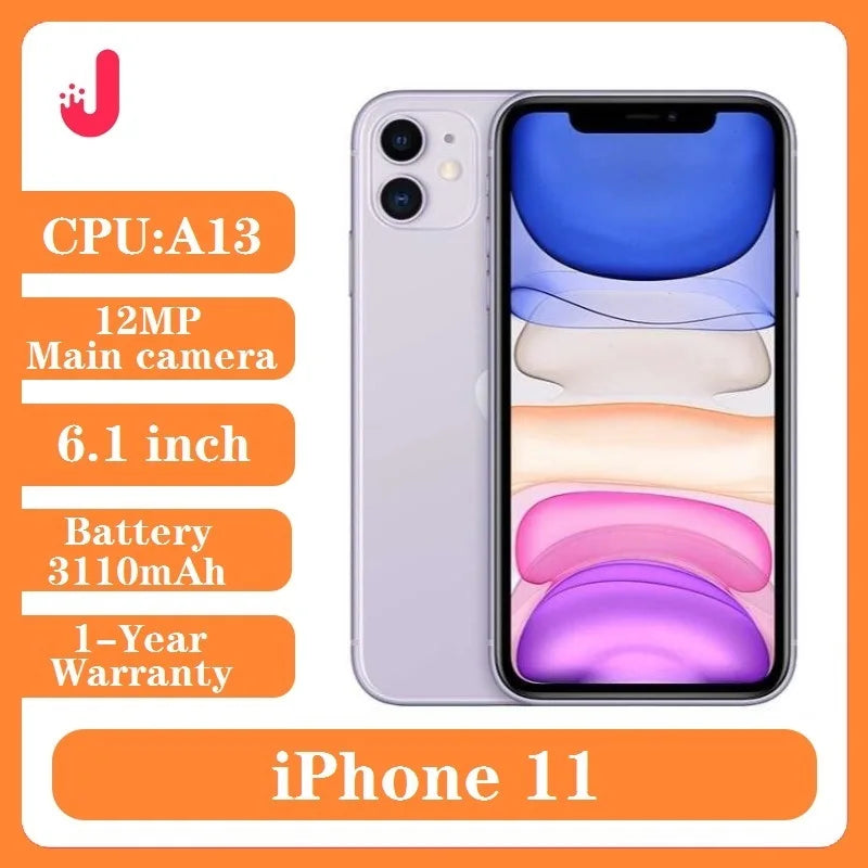 iPhone 11 d'origine débloqué 64 Go/128 Go/256 Go 3110 mAh A13 écran LCD 6,1 pouces iOS LTE 4G téléphone portable iphone11