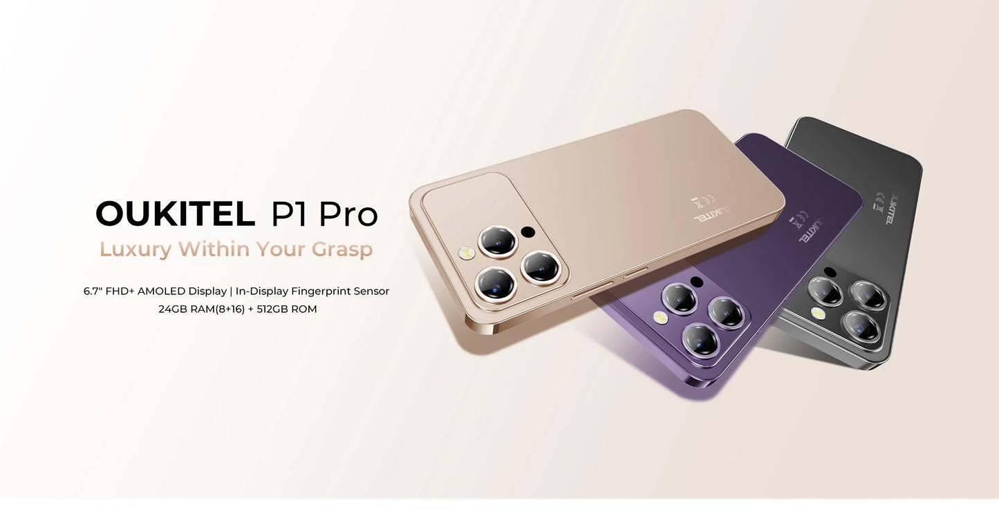 Smartphone Android OUKITEL P1 PRO, Écran FHD+ AMOLED 120Hz de 6,7 pouces, 24(8+16)Go+512Go ROM, Téléphone Portable Double SIM 4G, Batterie 5150mAh