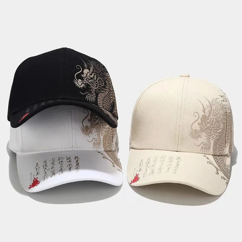 Casquettes de baseball Dragon Chinois imprimées pour hommes, Chapeau snapback en coton pour femmes avec motif de totem, Casquette de camionneur de protection solaire pour l'extérieur