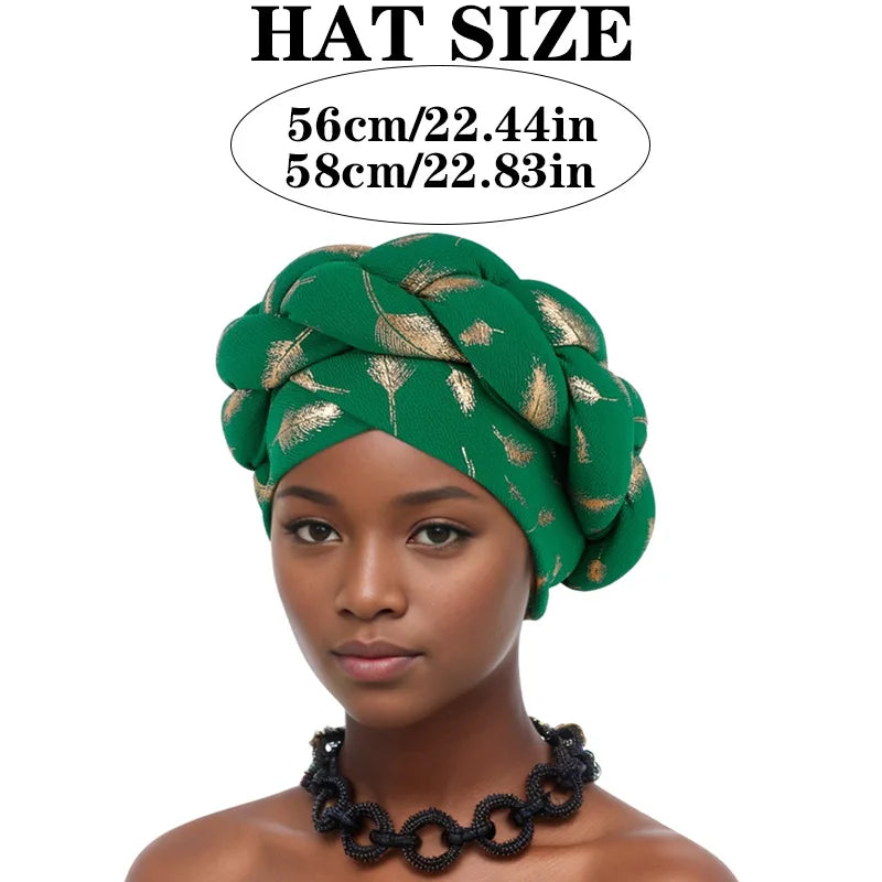 Afrikanische Bronzierung Kopfwickel Zopf Turban Kappen für Frauen Nigeria Hochzeit Geles Party Kopfbedeckung Haarteil Auto Gele Weibliche Kopfbedeckungen
