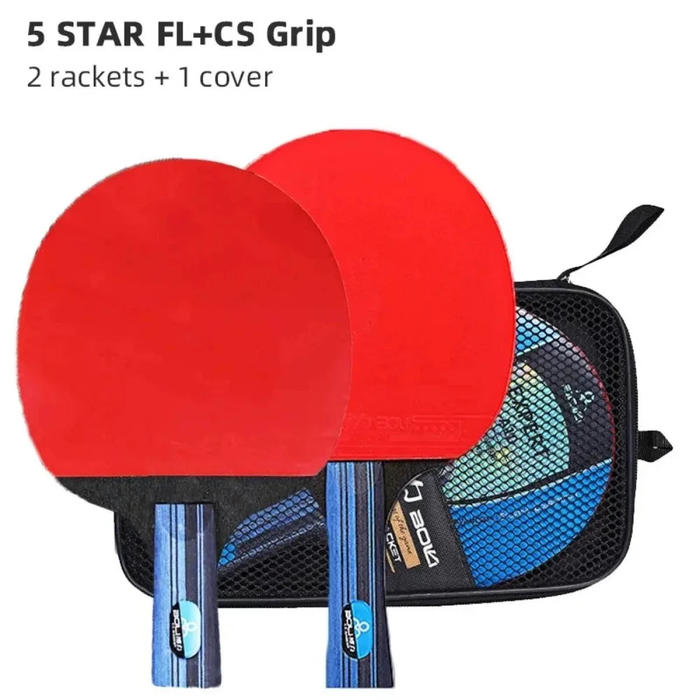 5/6 Sterne Tischtennisschläger 2 Stück Professionelles Tischtennis-Schlägerset Noppen-innen Belag Hochwertiges Holzschläger mit Tasche