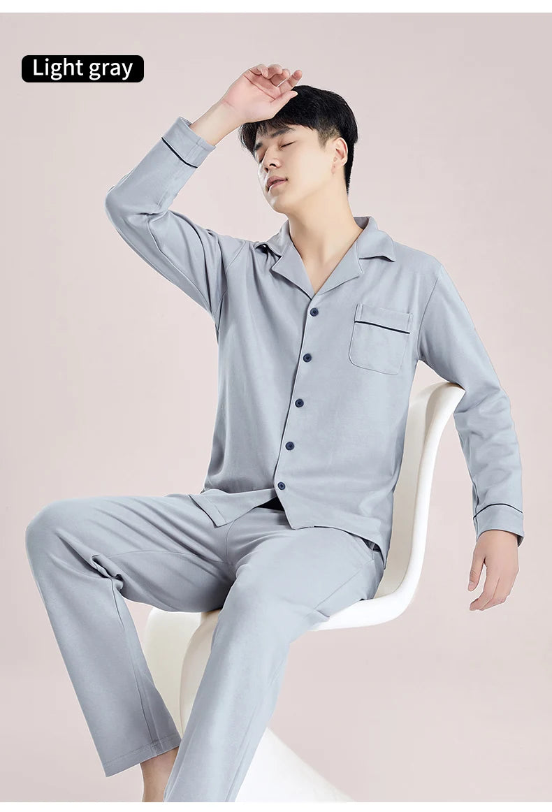 Pyjama d'hiver 100 % coton pour homme, bleu, vêtement de nuit chaud, pyjama en coton à carreaux, grandes tailles