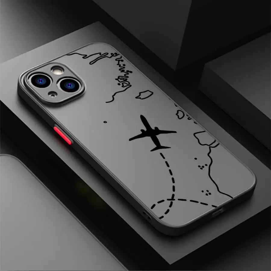 Linie Flugzeug Topographische Rücken Handyhülle für iPhone 14 XS 7 8 15 Plus 13 Mini 16 Pro Max 12 17 Air 16e 11