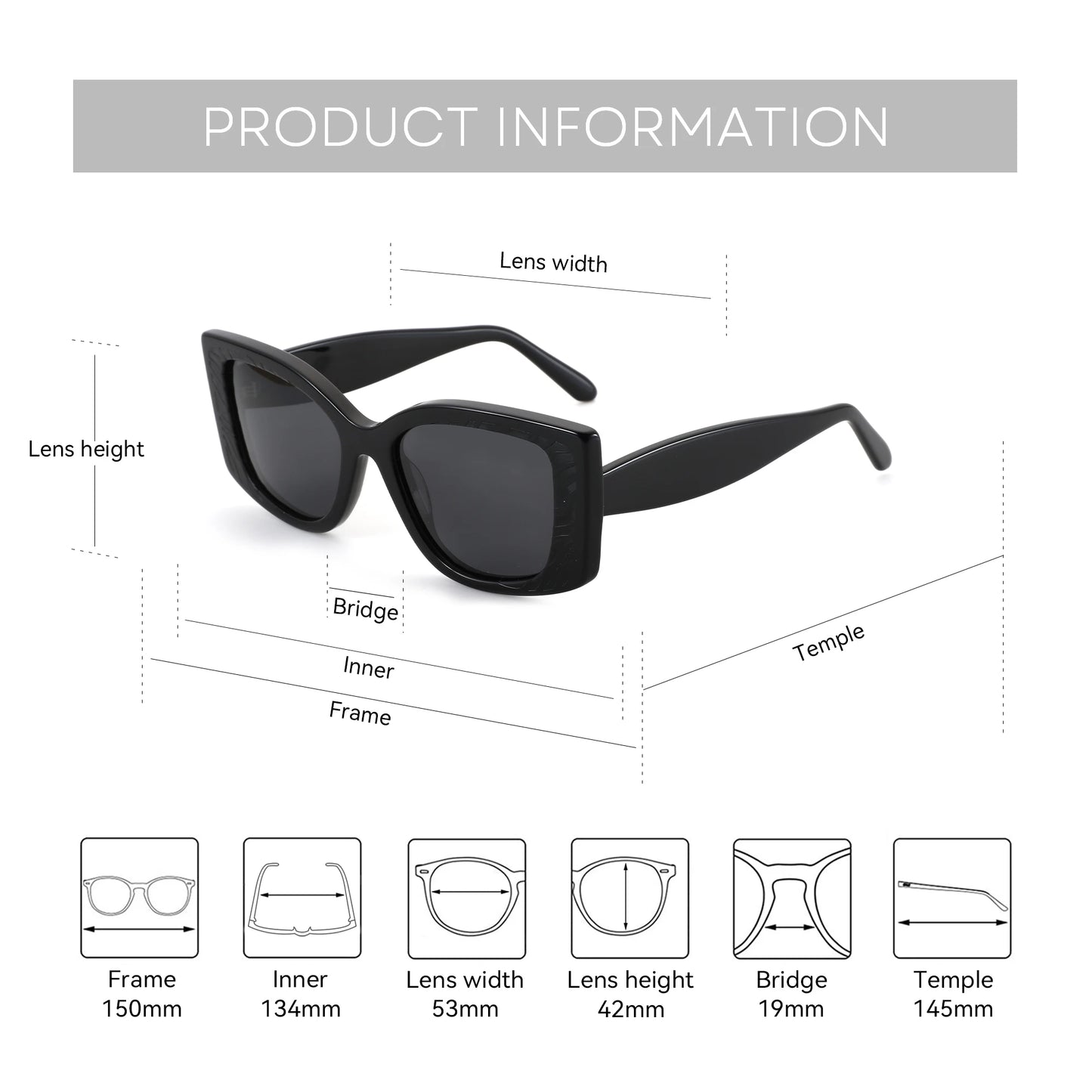 ZENOTTIC Trendige quadratische Acetat-Sonnenbrillen für Damen UV400 Myopie Optische Sonnenbrille Polarisierte Gleitsicht-Sonnenbrillen