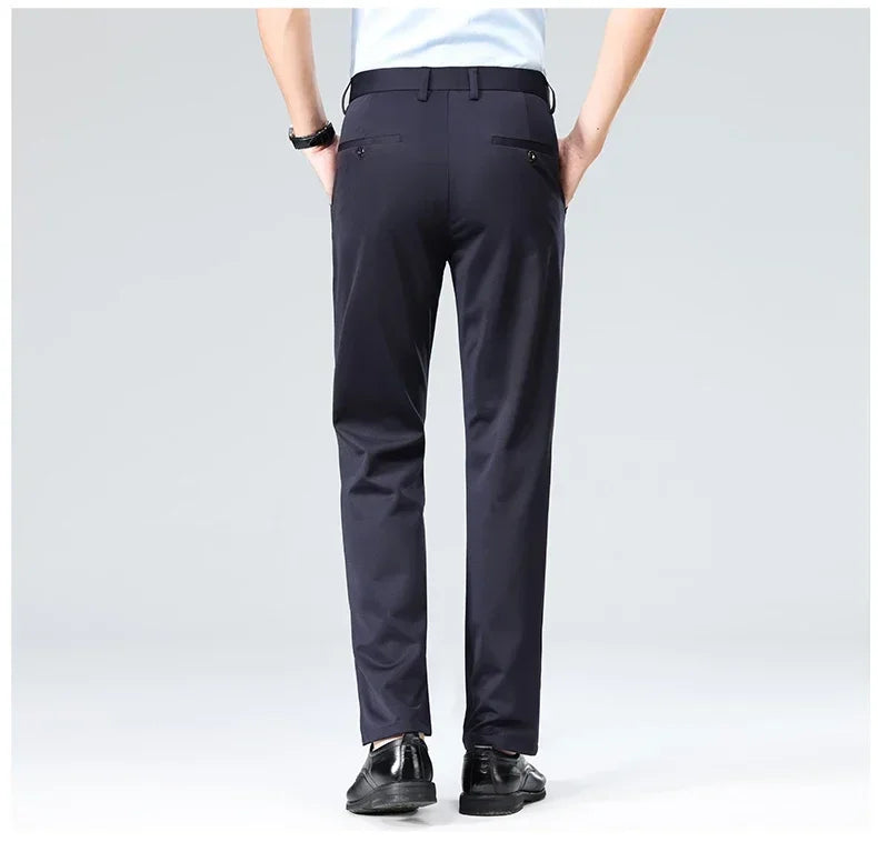 Pantalon Homme Printemps Été Coupe Droite Fin Costume de Ville Habillé Travail Décontracté Business Noir Rouge Vin Pantalon Long