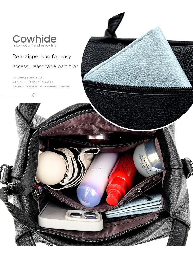 Damen Handtaschen aus weichem Leder Luxus Designer Handtasche Einfarbig Damen Schulter Umhängetasche und Geldbörse Pendler-Tasche