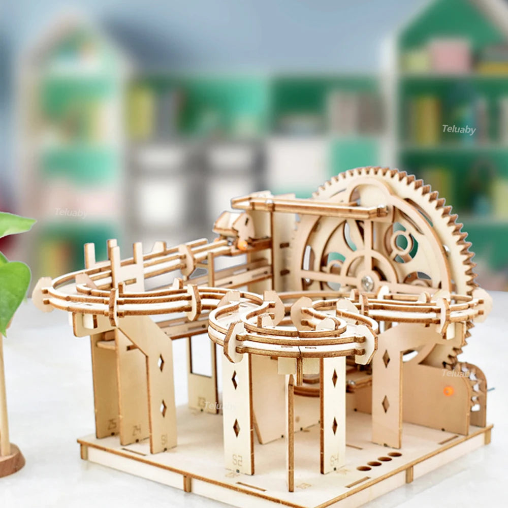 Maquette mécanique 3D en bois à monter soi-même – Kits de construction – Jeu de labyrinthe à billes avec 4 billes – Cadeau pour adultes et enfants