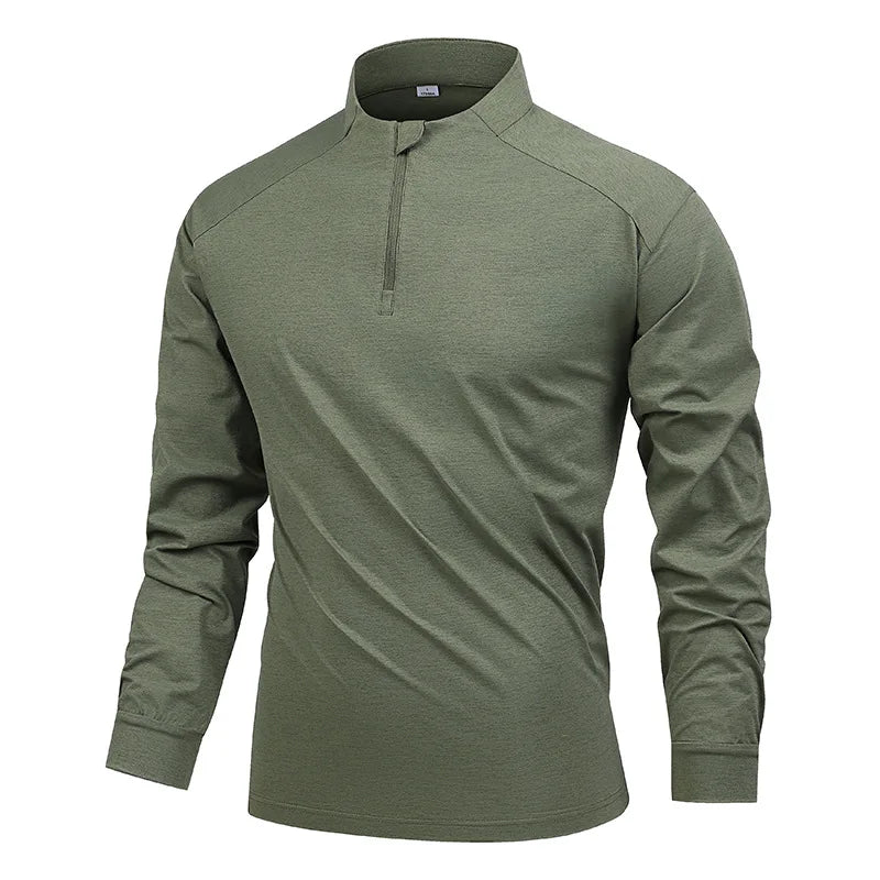 Herren Langarm Performance Shirt mit halbem Reißverschluss – feuchtigkeitsableitendes, schnelltrocknendes Sport-Polo für Outdoor-Sportarten & Fitnesstraining