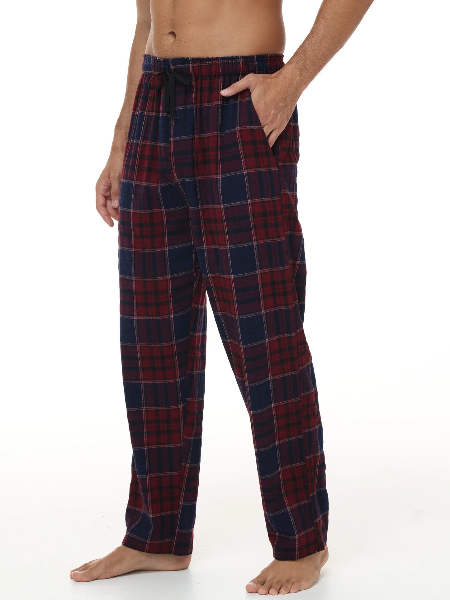 Pyjama Homme 3 Pièces Coton Carreaux, Pantalon de Pyjama Long Carreaux avec Taille Élastique pour Homme