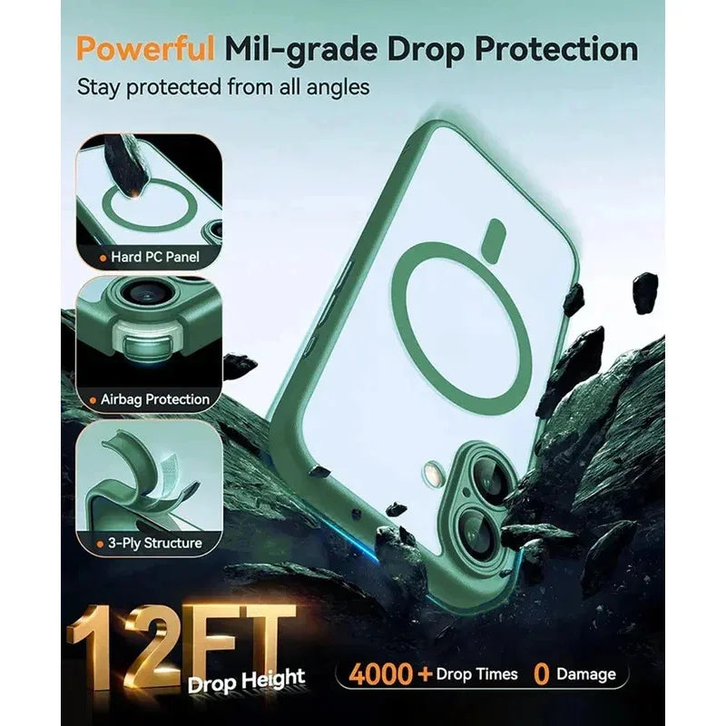 Für Magsafe Luxuriöse Panzerung Stoßfeste Hülle für iPhone 17 16 15 14 13 Pro Max Magnetische kabellose Ladeabdeckung Matt Durchscheinendes PC