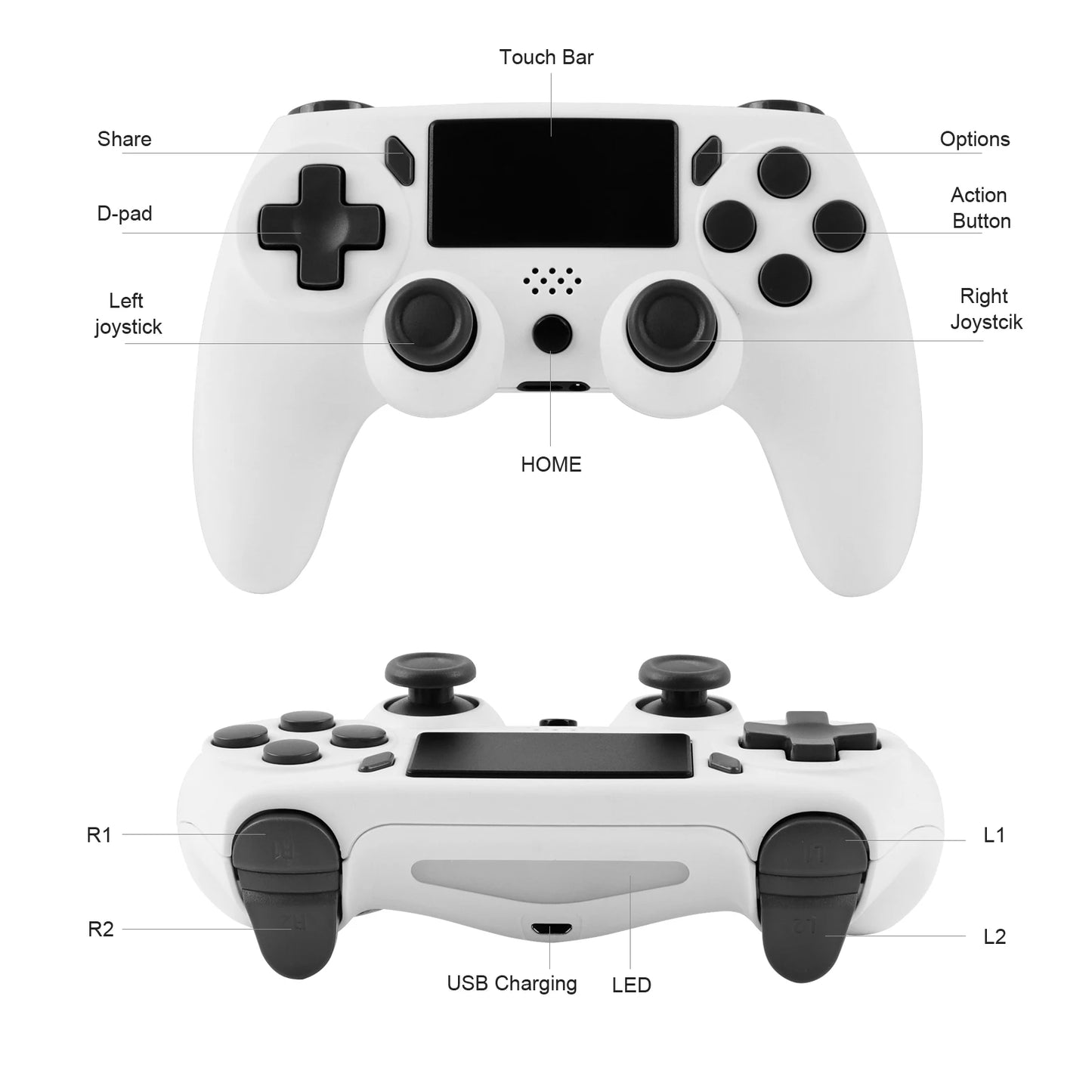 GAMINJA Kabelloses Gamepad mit 6-Achsen-Gyroskop, PC-Joystick, Touchpad, Dual-Vibration für PS4, PS3, PC, Multifunktions-Controller