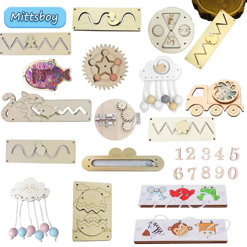 DIY Busy Board Montessori Lernspielzeug Tier Rutsche Reißverschluss Nummer Buchstabe Wolke Holzchip Grafikzuordnung Holzteile Geschenke