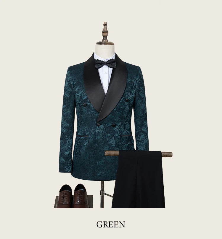 Luxus 2-teiliger Anzug Herren Party Outfit High-End Zweireiher Business Casual Anzug Bräutigam Hochzeitskleid Schalkragen