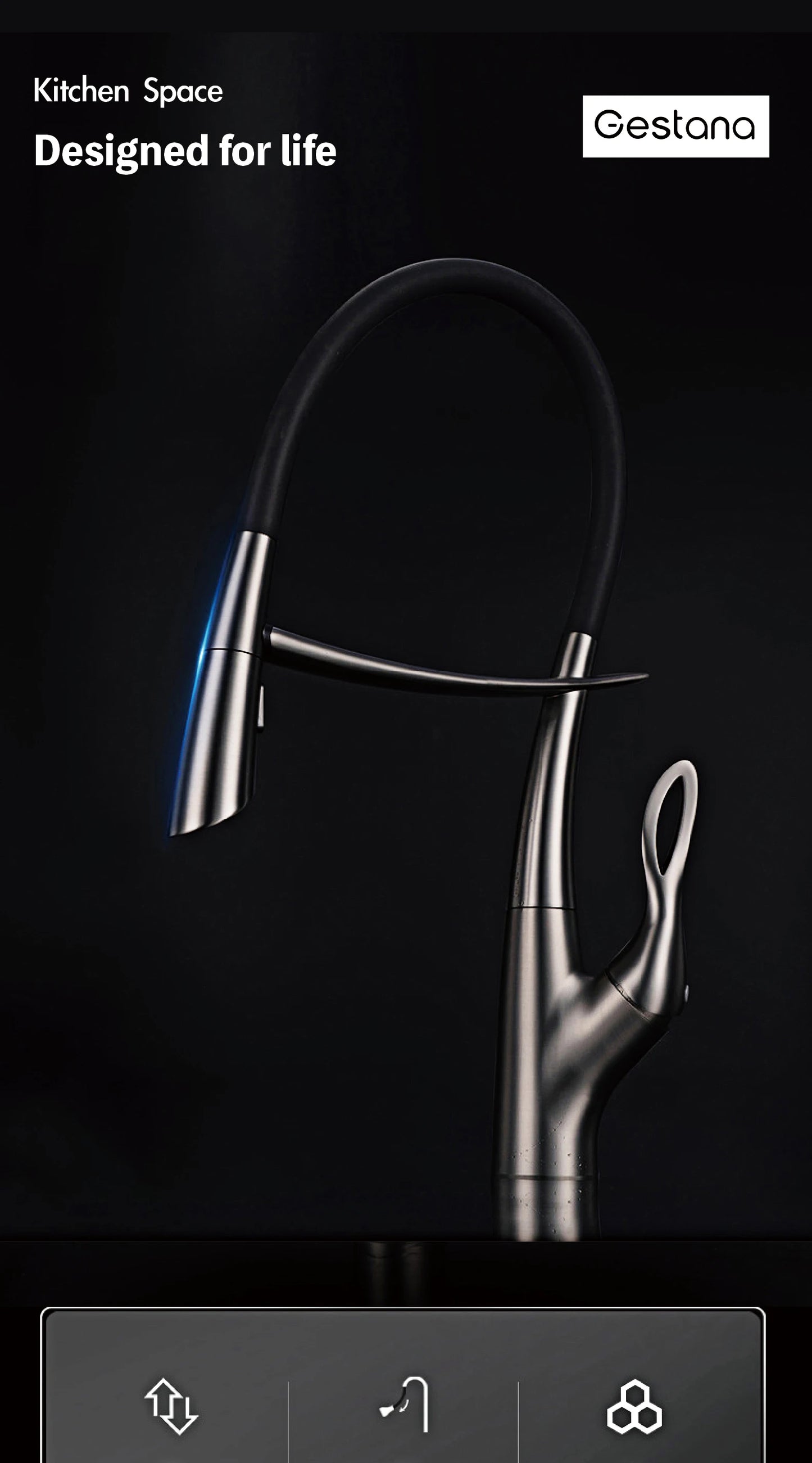 Mitigeur de cuisine Gestan en laiton brossé doré avec interrupteur tactile, cartouche céramique monotrou, robinet d'évier eau chaude et froide