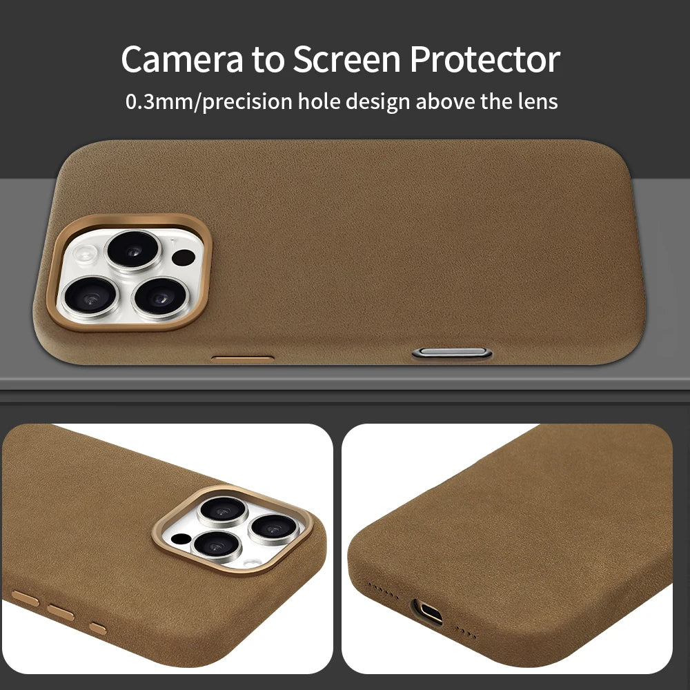 Wildleder-Handyhülle für iPhone 17 Pro mit magnetischem kabellosem Laden, stoßfeste Abdeckung, kompatibel mit iPhone 17 16 15 Pro Max
