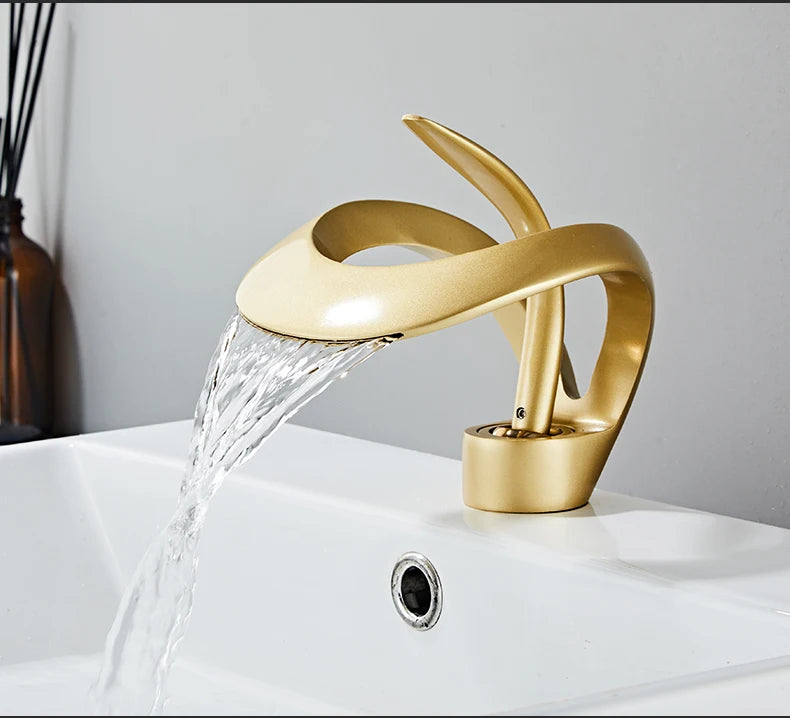 Robinet de lavabo doré/blanc, robinet de salle de bain noir, mitigeur de lavabo créatif en laiton gris, robinet de lavabo cascade chaud et froid