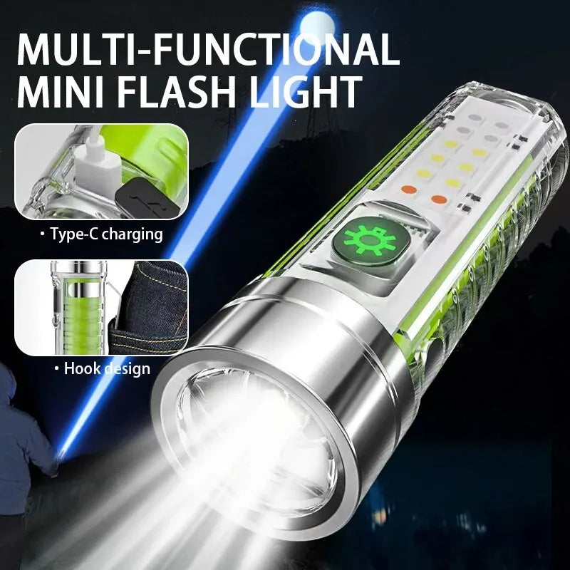 Mini-Schlüsselbund-Taschenlampe Typ C Schnelles Laden Multifunktional Ausziehbar Wasserdicht Fluoreszierend Magnetisch Warnleuchte Campinglampe
