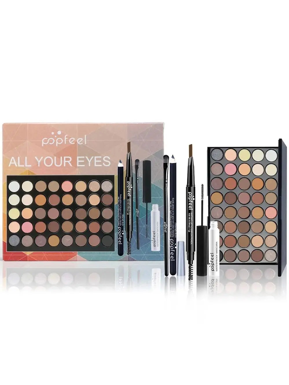 POPFEEL Coffret Maquillage Yeux, Palette Fards à Paupières, Eyeliner, Mascara, Crayon à Sourcils, Trousse à Outils Maquillage, Cadeaux Pour Femmes