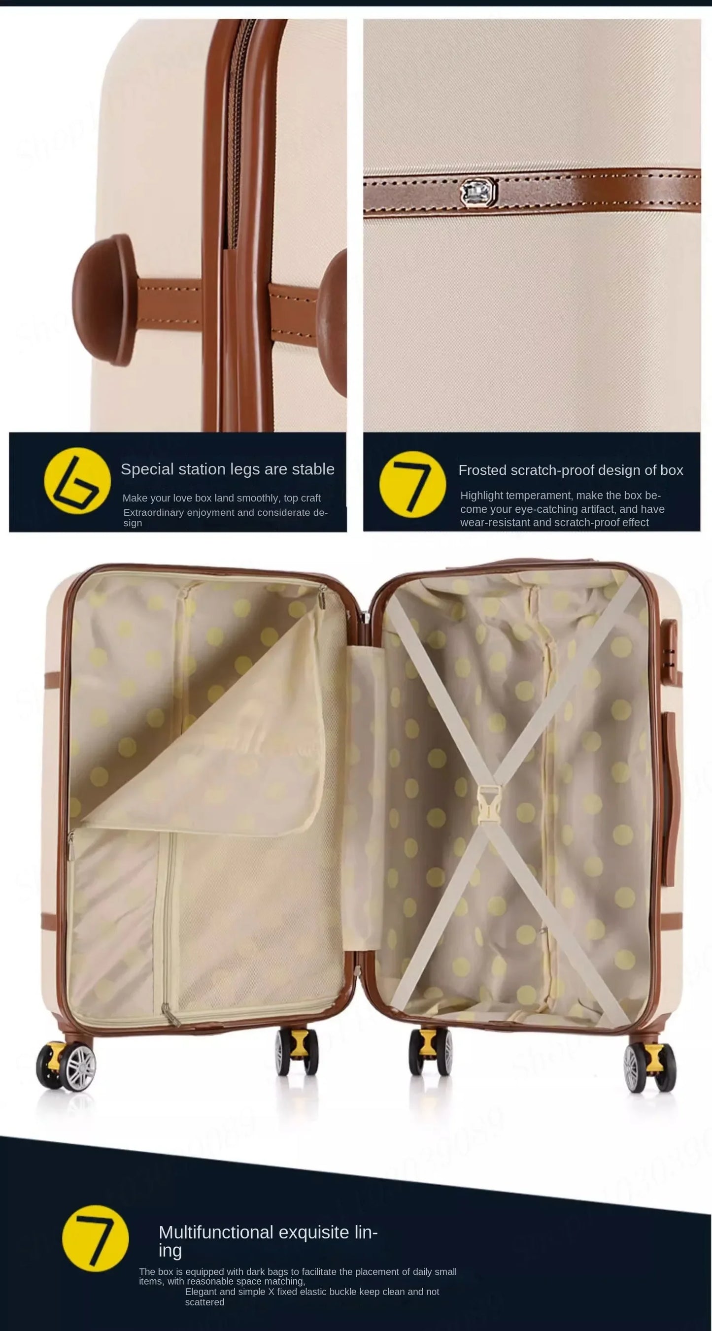 Nouvel ensemble de bagages à roulettes pour femmes - Ensemble valise de voyage tendance avec serrure à combinaison, sac à cosmétiques universel, ensemble de 2 valises à roulettes rétro