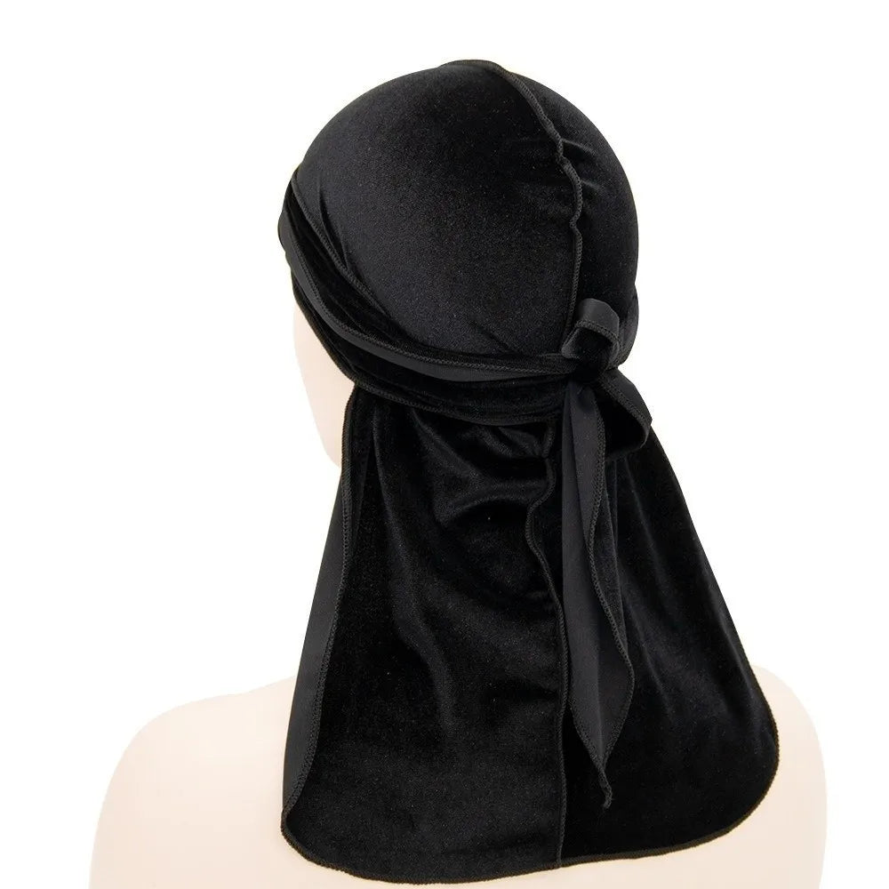 Nouveaux Durags en Velours Casquettes Longue Queue Chapeau Turban Respirant Bandeau Élastique Réglable Accessoires pour Cheveux