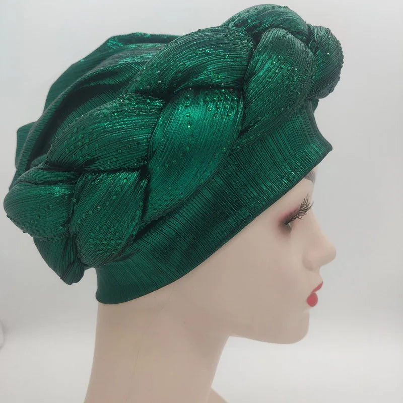 Bandeau africain tressé à diamants faits à la main Turban Femme Voiles de tête Pré-noués Foulard Bonnet Chapeau de mariage nigérian