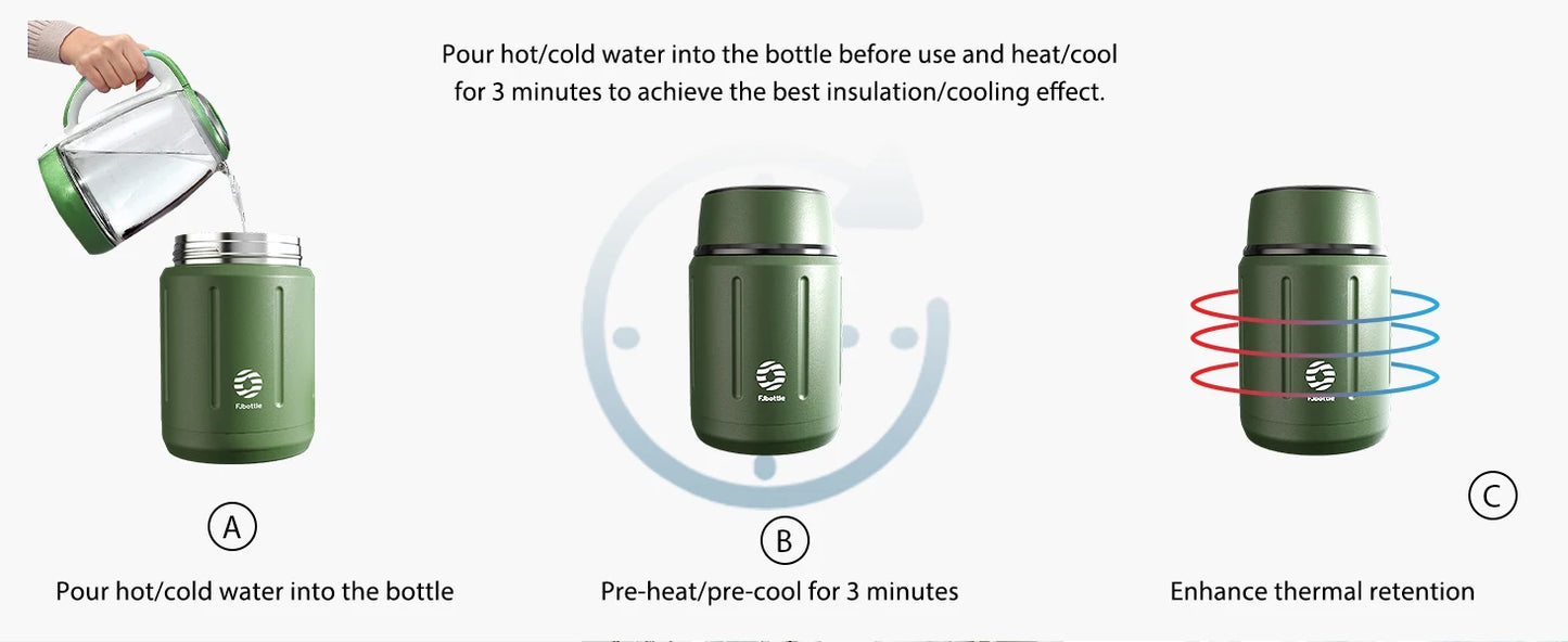 Fjbottle 500ml Essens-Thermoskanne, 316 Edelstahl Vakuumisolierter Essensbehälter mit Löffel Kinder-Brotdose