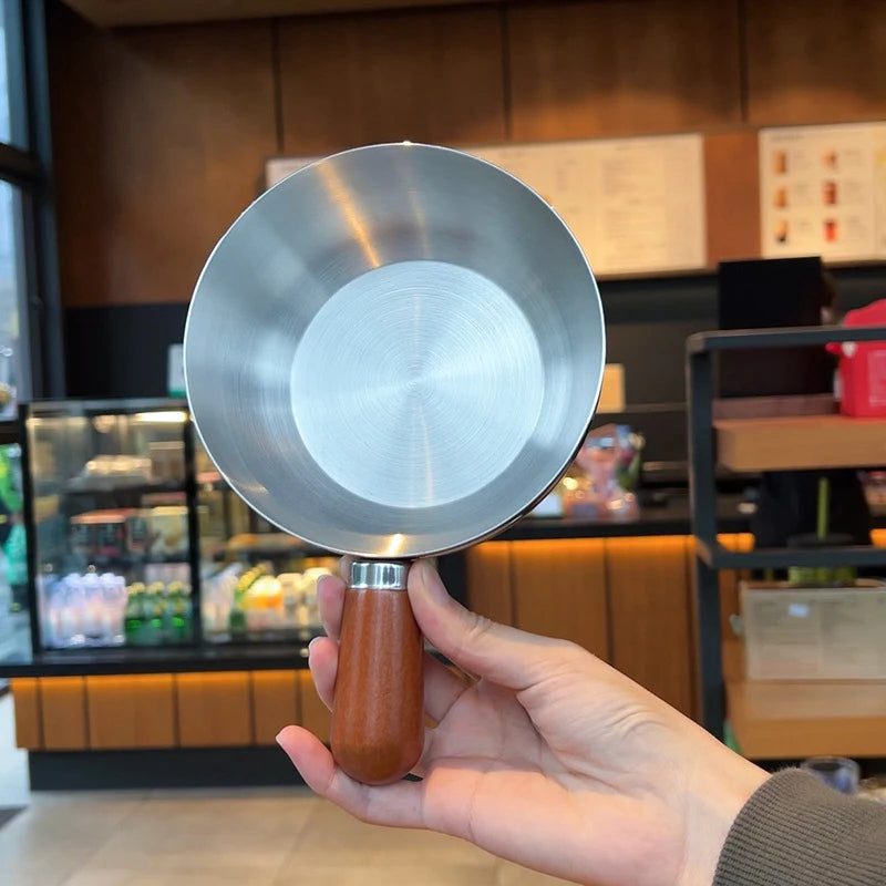 1 mini-casserole en acier inoxydable avec poignée en bois, compacte et multifonctionnelle pour chauffer le lait, frire les œufs, pour la maison et la cuisine