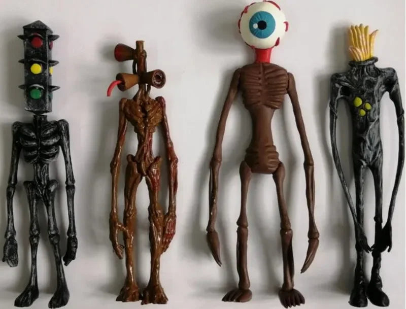 4 Stk./Set Siren Head Actionfiguren Spielzeug 20cm Sirenhead Figur Horror Modell Puppe mit Leuchtbasis Kindergeschenk SCP 6789 Spielzeug