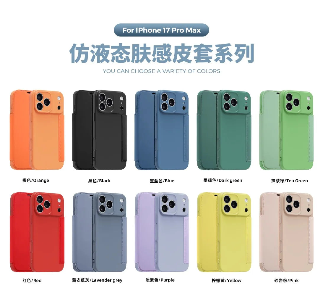 Luxury Leather Original Liquid Silicone Flip Wallet Card Case For iPhone 17 16 15 14 11 12 13 Pro Max Air XS 8 7 Plus Soft Cover