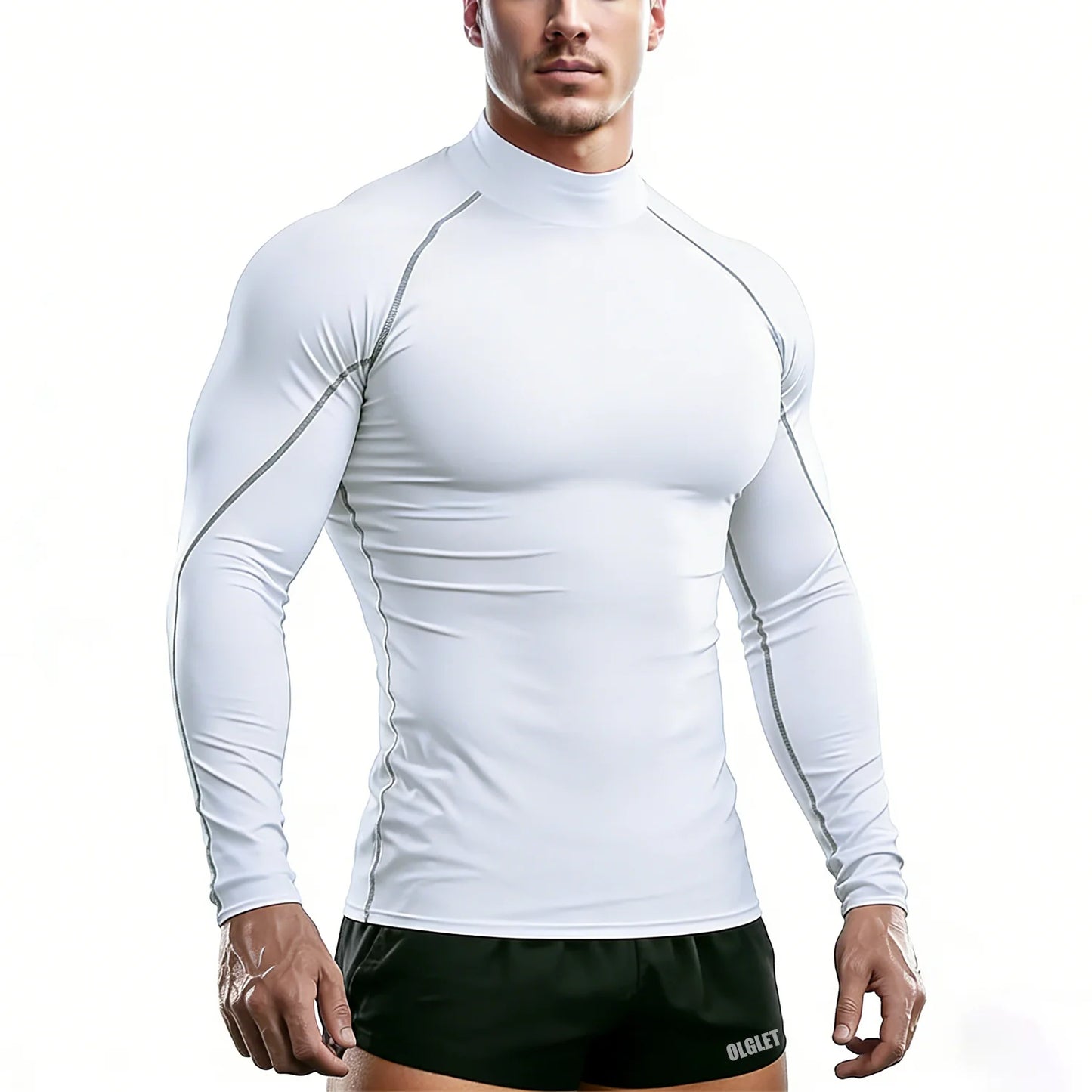 Sport T-Shirt Herren Kompressions Laufshirt Elastisches Langarm Fitness Sport-Top Gym Workout Unterhemd Sportbekleidung
