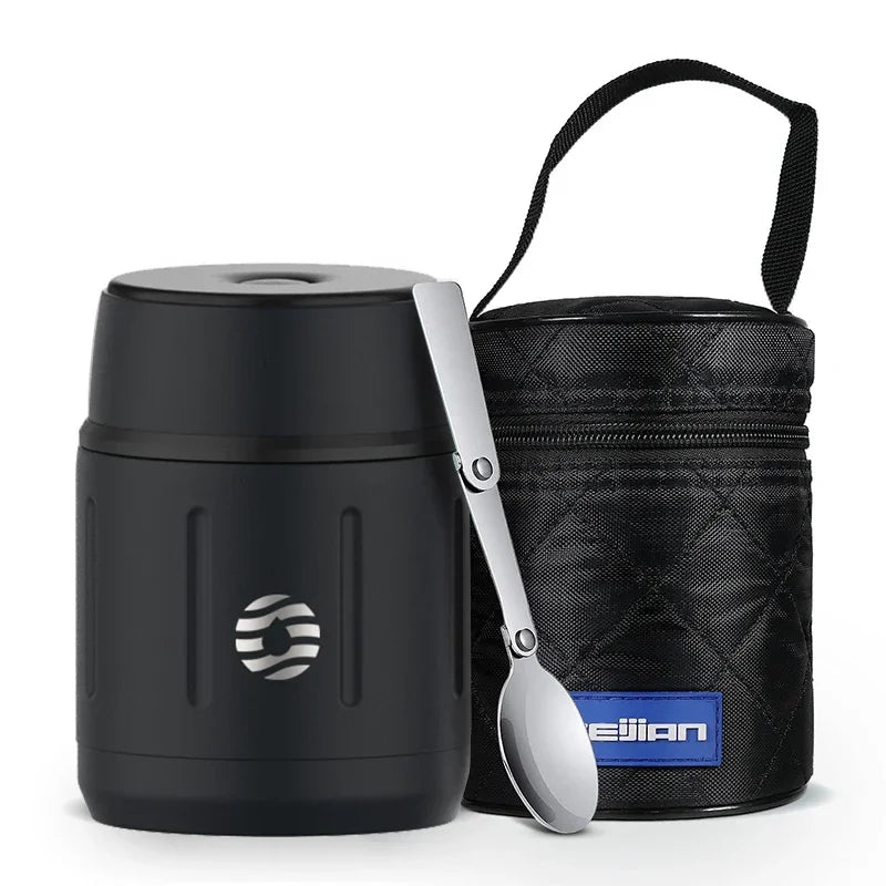 FEIJIAN 500ml Tragbare Vakuumflasche Essen Thermoskanne 316 Edelstahl Einfache Vakuumisolierte Lebensmittelbox mit Löffel Kinder Lunchbox