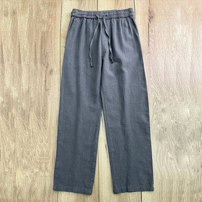 Hochwertige reine Leinenhose für Herren Sommer Baumwoll-Leinen Loose Straight Leg Freizeit lange Hose Frühling Herbst Bequem Atmungsaktiv
