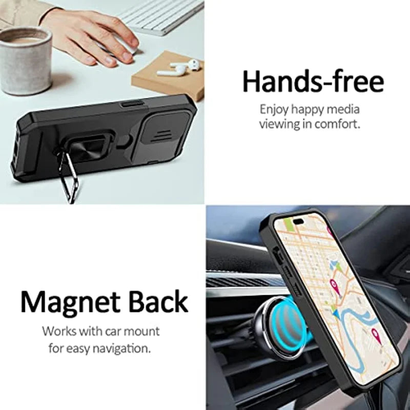 Hülle für iPhone 17 16 15 14 13 12 Pro Max Plus 8 7 Plus Mini Robuster Schutz mit Schiebe-Kameraabdeckung und Kartenclip-Abdeckung