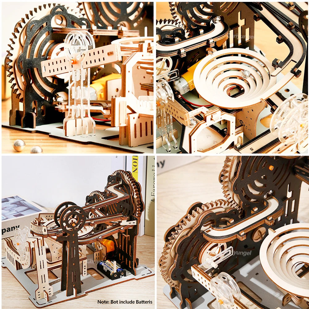 3D Holzpuzzle Murmelbahn Set DIY Aufbau Baukasten STEAM-Engine Lernspielzeug für Erwachsene Kinder Geburtstagsgeschenke